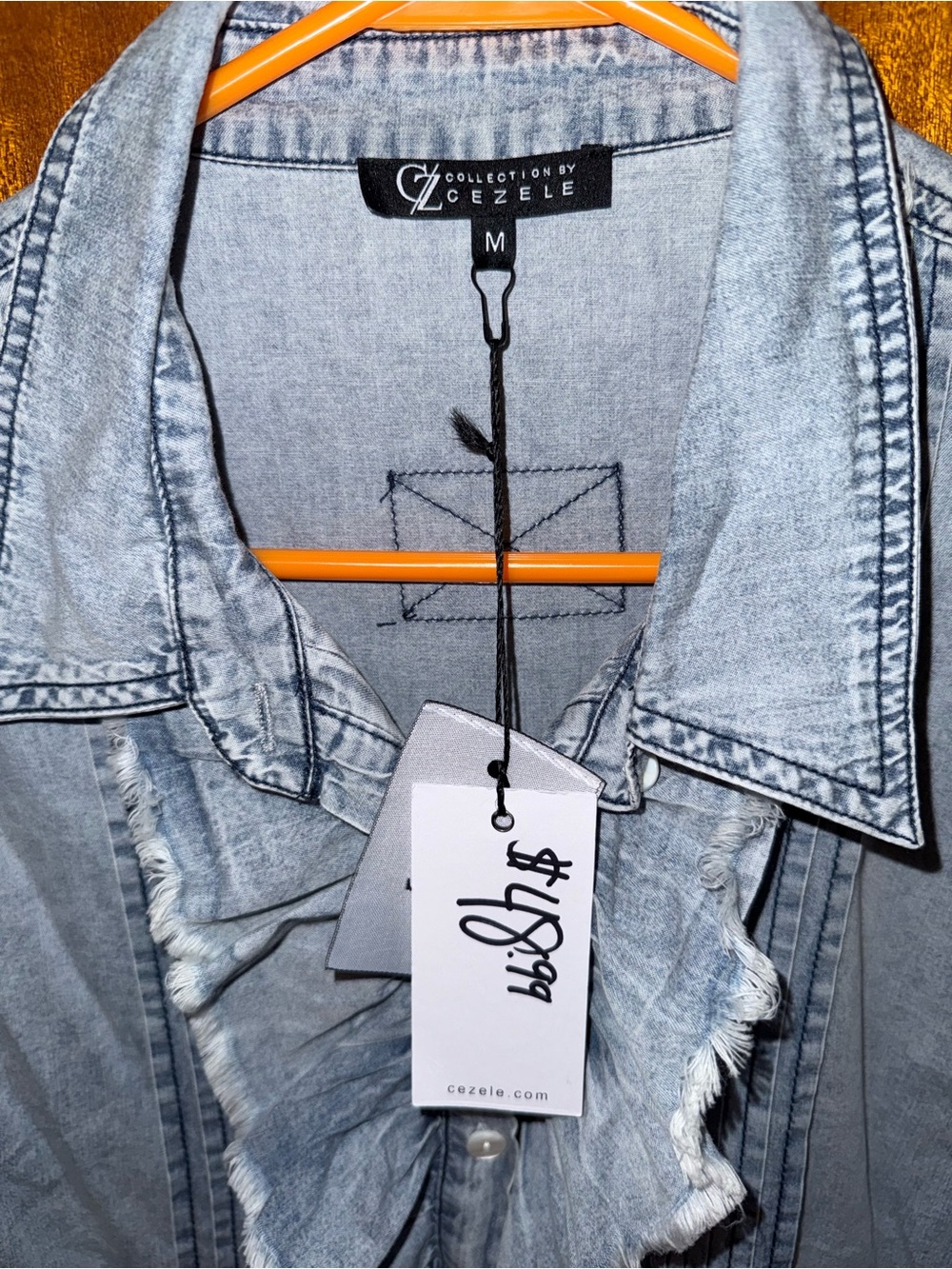 Zele Light Blue Washed Ruffle Denim Shirt - Picture 2 of 3